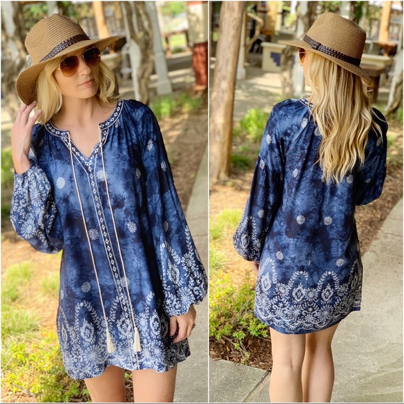 ✨LAST 1✨Navy Embroidered mineral wash tunic dress - Picture 3 of 3